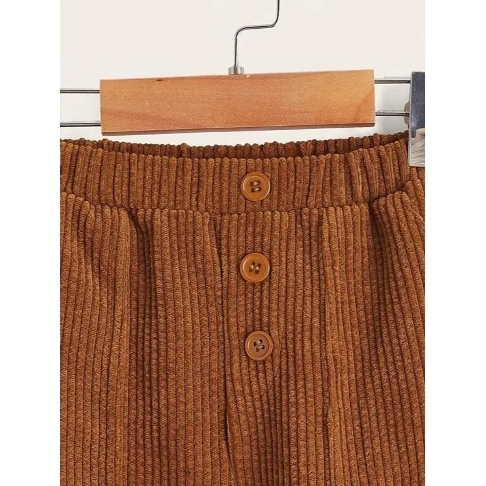 NEW SHEIN‎ Toddler Boys Slant Pockets Fake Button Pants Size 5Y Color Brown